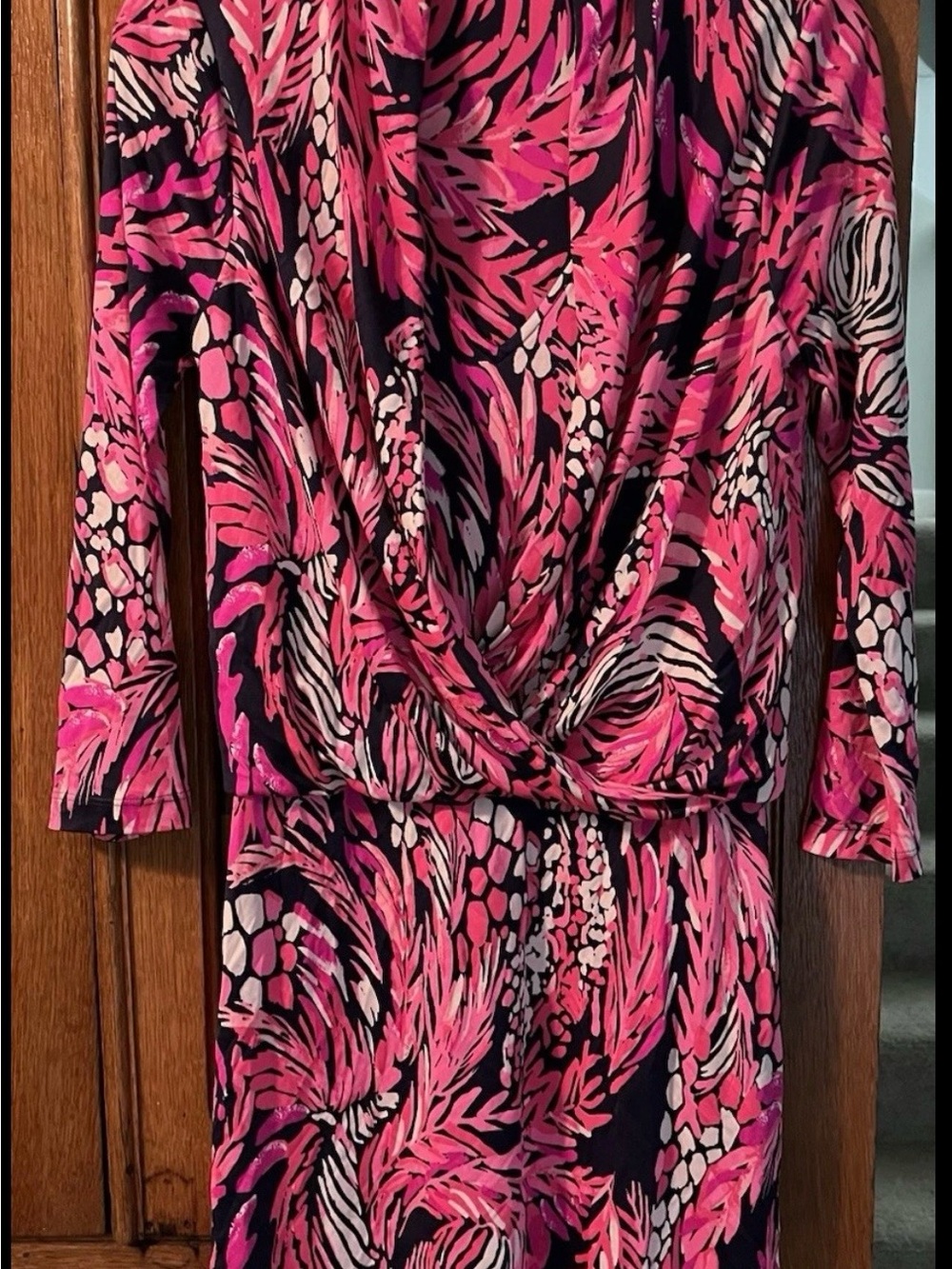 Lilly Pulitzer Pink and Navy Long-Sleeve Wrap-Style Dress